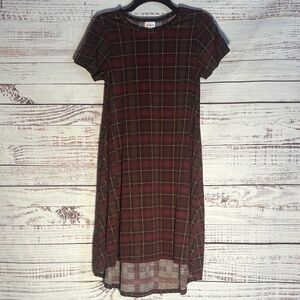 LuLaRoe Plaid Hi Low Dress in Burgundy and Yellow